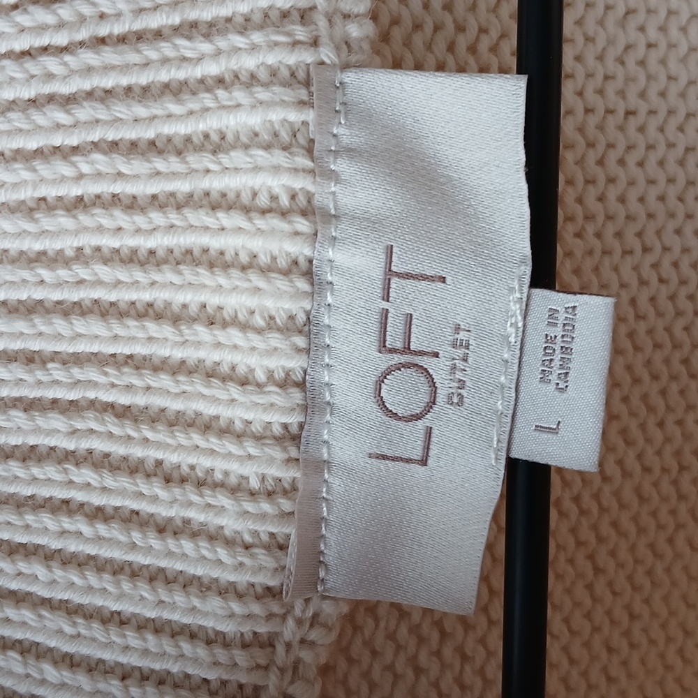 Loft Outlet Flutter Sleeve Cotton Sweater Cream Women's Large - Picture 4 of 6